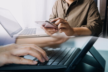 Businessman working at office with documents on his desk, doing planning analyzing the financial report, business plan investment, finance analysis concept