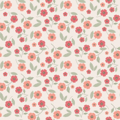 Pastel Floral Seamless Pattern in small Flowers. Vector illustration in simple flat style