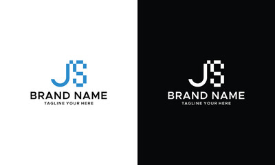 JS, SJ, Abstract initial monogram letter alphabet logo design on a black and white background.