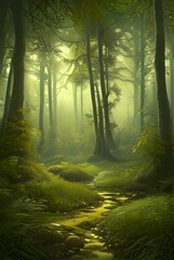 A forest stream, at morning, generative ai, 2:3