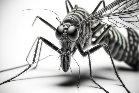 Close-up von einer M&uuml;cke, schwarz wei&szlig;, Generative AI 