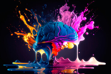 Brain exploding with different colors. Generative AI