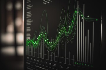 Naklejka premium Green analysis Digital analytics data visualization, financial schedule, monitor screen in perspective