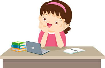 children thinking sitting and rest her chin in hands