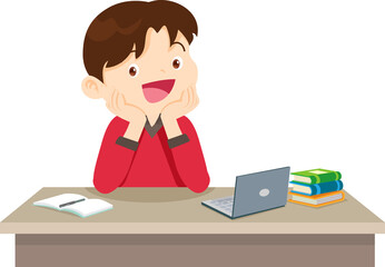 children thinking sitting and rest her chin in hands