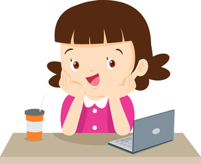 children thinking sitting and rest her chin in hands