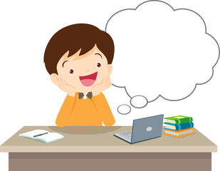 children thinking sitting and rest her chin in hands