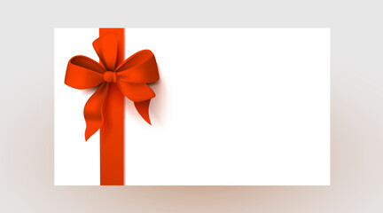 Beautiful card. Red ribbon around blank white paper.