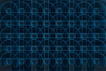 fabric and tile pattern in black and blue colors consisting of circles and squares