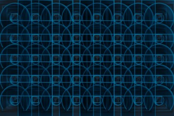 fabric and tile pattern in black and blue colors consisting of circles and squares