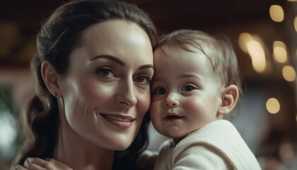 Happy Mother holding a child Mothers day generative ai
