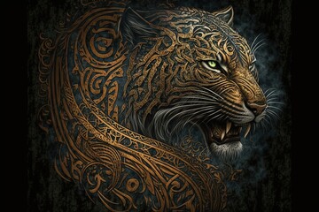 Intricate Gaelic scary tiger design illustration. Beautiful Artwork illustration