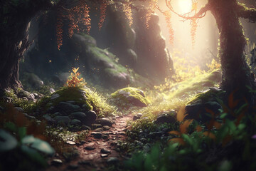 sunlight, fairy forest, octane render, ultrarealistic, dramatic, cinematic,