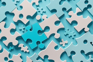 Unfinished white jigsaw puzzle pieces on blue background