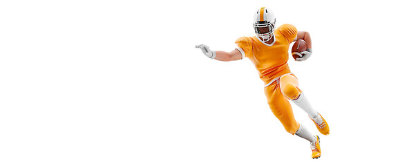 Realistic silhouette of a NFL american football player man in action isolated white background.