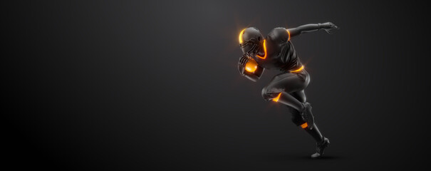 Abstract silhouette of a NFL american football player man in action isolated black background. © Yevheniia