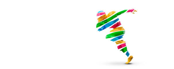 Abstract silhouette of a NFL american football player man in action isolated white background.