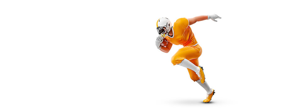 Realistic silhouette of a NFL american football player man in action isolated white background.