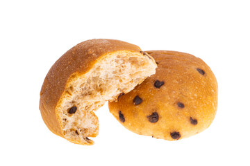 bun with chocolate drops isolated