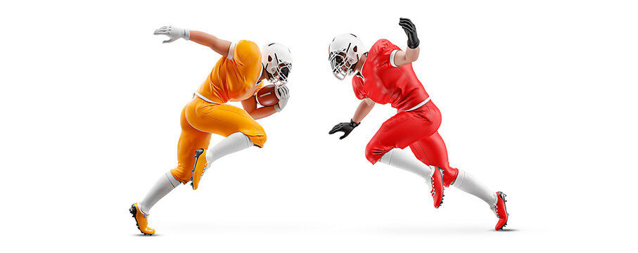 Realistic silhouette of a NFL american football player man in action isolated white background.