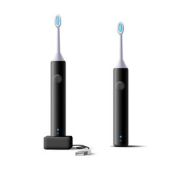 3d Electric black toothbrush with USB charging station. For dental care. Oral hygiene. Stomatology.