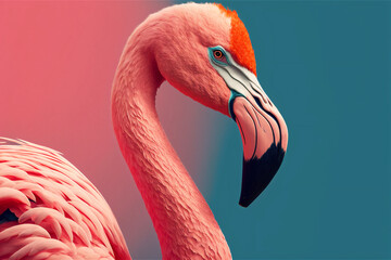 Exotic Pink flamingo bird closeup on blured background. Generative AI