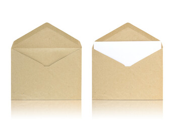 set of open envelope isolated with reflect floor for mockup
