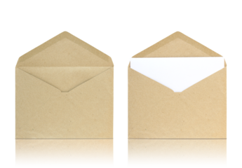 set of open envelope isolated with reflect floor for mockup