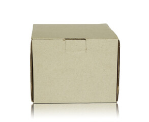 Blank cardboard box isolated with reflect floor for mockup