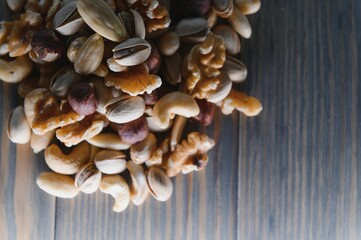mix nuts on a wooden table