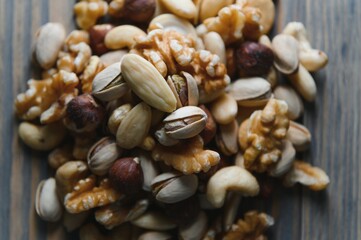 mix nuts on a wooden table
