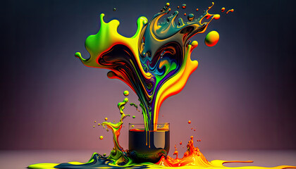 Colourful Liquid Splash Format 16:9 Digital Art Background Hintergrund Generative AI Illustration Cover 3D Magazin   