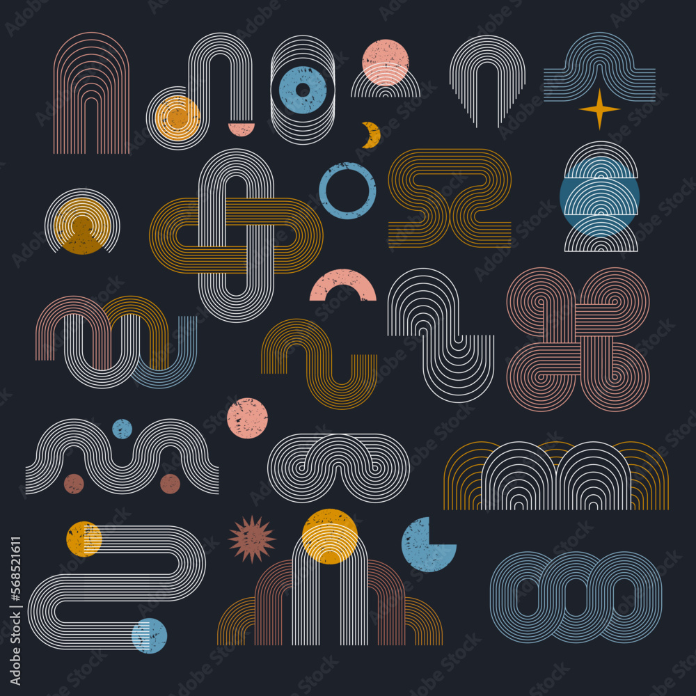 Aufkleber arch forms. abstract geometric waveforms graphic lines minimalists shapes recent vector rainbows tem
