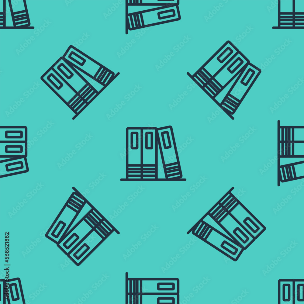 Poster black line office folders with papers and documents icon isolated seamless pattern on green backgrou
