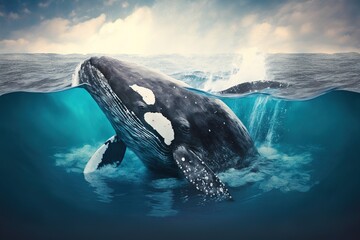 beautiful whale emerging from the sea AI