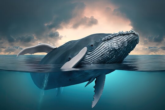 beautiful whale emerging from the sea AI