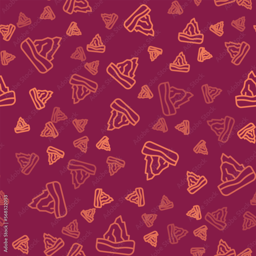 Poster brown line iceberg icon isolated seamless pattern on red background. vector
