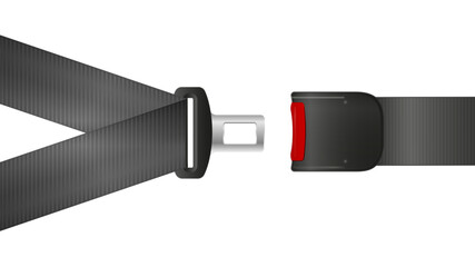Safety seat belt, open and closed seatbelt. Art design road strap. Abstract concept car, airplane driver protection graphic element. Vector
