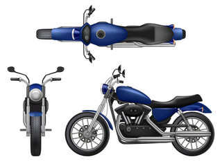 Obraz na płótnie Canvas Motorcycle realistic. Various views of modern urban bike decent vector vehicle