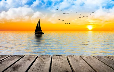 Foto op Plexiglas paisaje del mar y un velero  © kesipun