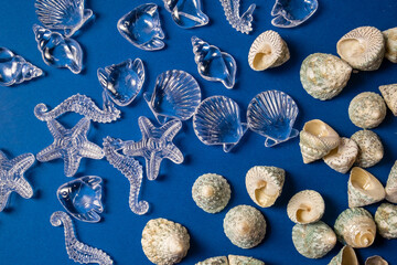 Marine blue background with plastic figurines