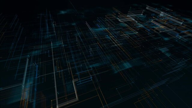 Motion graphic of Blue digital line and grid perspective technology abstract background concept