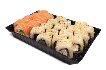 Takeaway sushi container isolated on white background