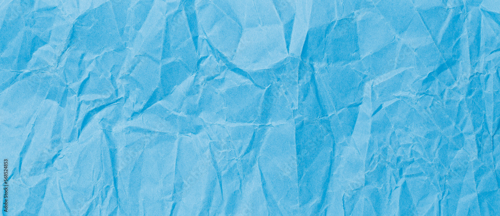 Poster сrumpled blue baking paper sheets isolated on white background, top view. empty space for your messa