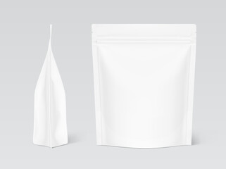Pouch bag mockup. Vector illustration. Front and side view. Can be use for template your design, presentation, promo, ad. EPS10.	