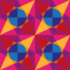 Colorful Kaleidoscopic Seamless Pattern. Vector Geometric Background with Triangles. Abstract Mosaic Design