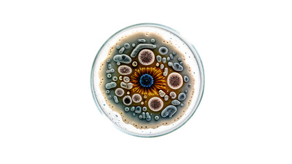 Petri dish in multi color bacteria and viruses. Isolated on a white background. Generative AI