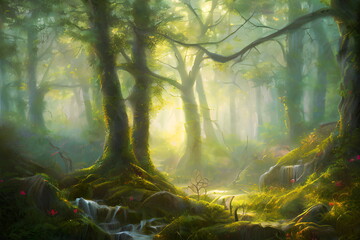 Obraz premium Mysterious Forest, Generative AI Illustration