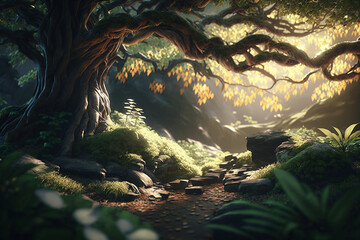 sunlight, fairy forest, octane render, ultrarealistic, dramatic, cinematic