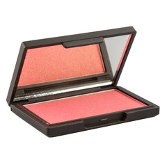 Dry pink blush in a casket on a white isolated background